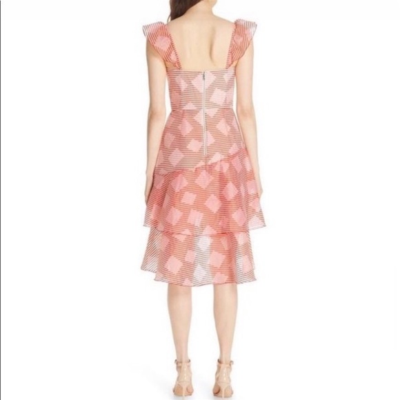 ALICE + OLIVIA Angelita Striped Ruffle Asymmetric Midi Dress - Picture 8 of 15